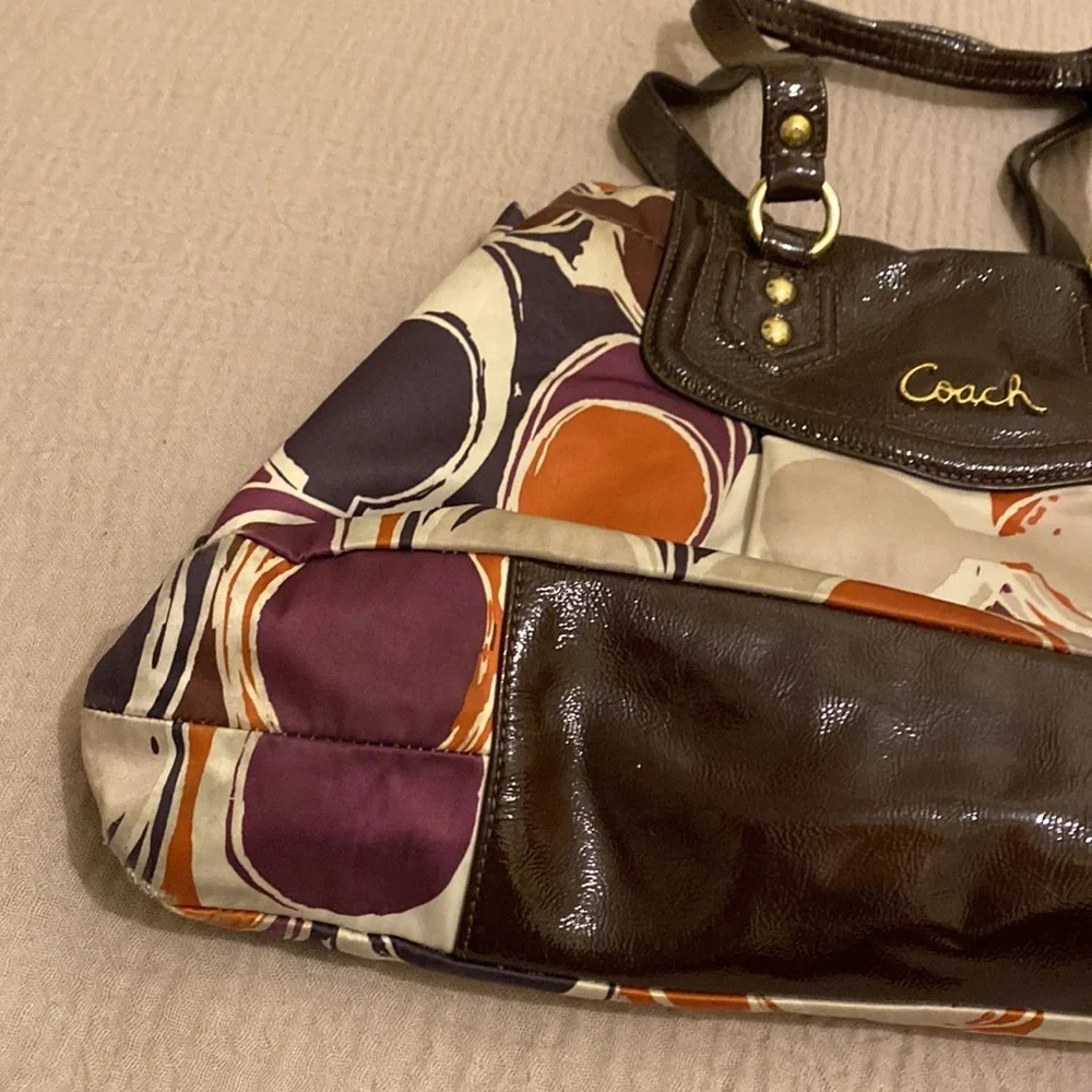 Coach Purple and Brown Ashley Signature Shoulder Bag. No. F1257-F20113